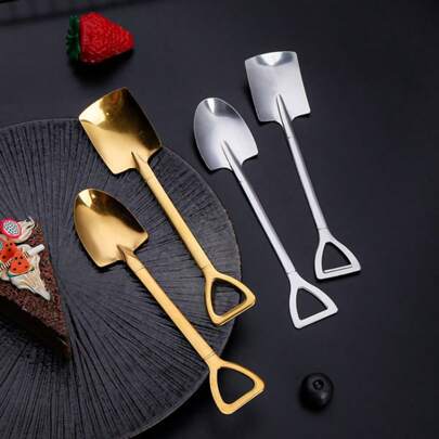 Dessert Spoon Set, 2-Piece Shovel Shaped Stainless Steel Spoon, Ice Cream Fruit Spoon, Suitable For Home, Kitchen Or Restaurant