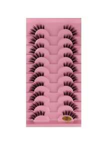 10 أزواج من رموش مستعارة نصفية طبيعية طويلة ملتوية كرموش الثعلب، يمكن استخدامها يوميًا