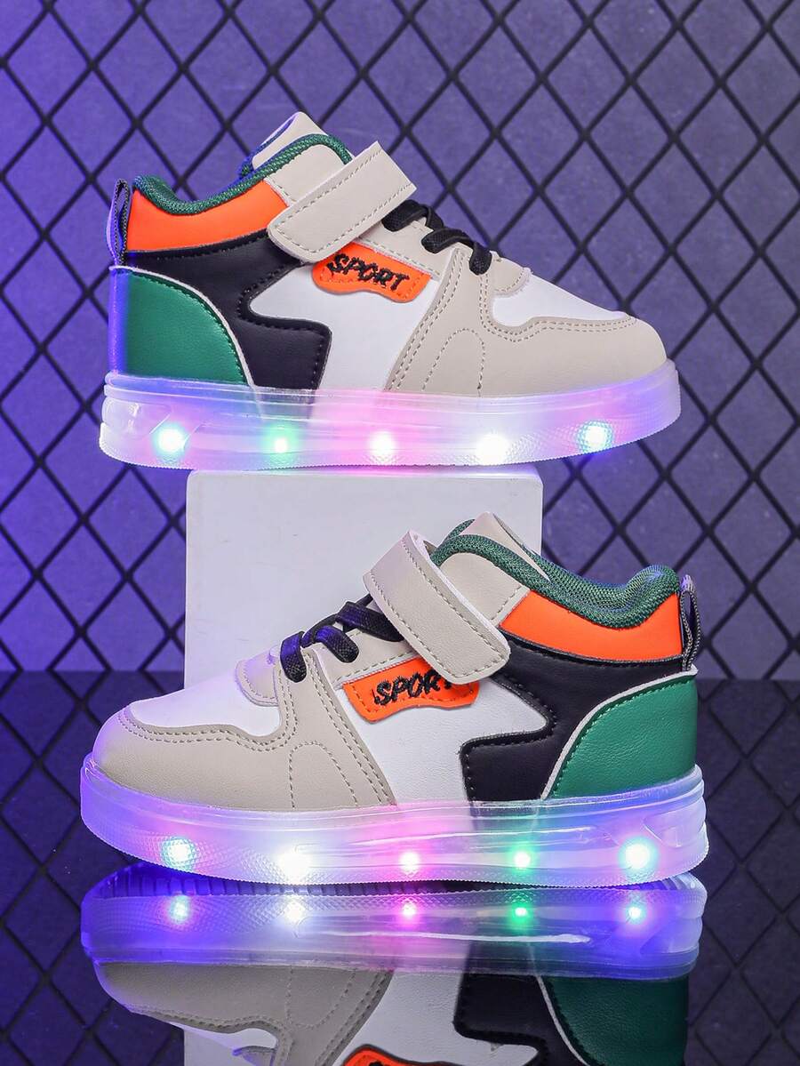 Mid-Top LED Lighting Soft Leather Breathable Sports Shoes, Suitable For Boys And Girls - Casual, Shock-Absorbing, All-Season Non-Slip Outdoor Running And Walking Shoes