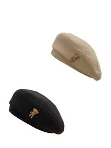 1 件女士复古熊贝雷帽，羊毛画家帽，时尚贝雷帽适合日常佩戴，秋冬 - 彩色 - 查看 17