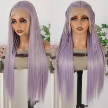 13X6 Free Part Platinum Blonde Lace Front Wigs 28 Inch Pre Plucked Long Straight Hair Wigs Glueless Soft Ash Blonde Colored Wigs Heat Resistant Fiber Hair Synthetic Lace Front Wigs For Women For Daily Christmas Party Cosplay Use - Light Purple - 查看 5