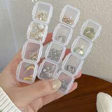 1pc 28/56 Detachable Small Box, Blue Floral Transparent Dust-Proof Divided Plastic Storage Box, Portable Earring Organizer Box, Small Anti-Oxidation Jewelry Box With Lid, Dust-Proof Waterproof Gift Box - Multicolor - View 3