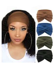 4 قطع/مجموعة شريط رأس عريض بتصميم صليب أنيق، وشاح رأس لليوغا بلون واحد، شريط رأس مطاطي ماص للعرق للياقة البدنية، شريط رأس مطاطي واسع ماص للعرق للرياضة واليوغا والجري والرياضات الخارجية للنساء، أكسسوارات شعر - متعدد الألوان 2 - مشاهدة 1