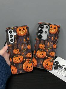 1 pieza Funda de teléfono a prueba de golpes con estampado de casa de calabaza de moda, compatible con la serie Galaxy A06/A16/A26/A35/A53/A54/A55/S23/S24/S25 ULTRA