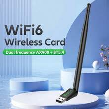 VAORLO 二合一 Wi-Fi 6 USB 蓝牙 5.4 双频 (2.4G/5GHz) 无线适配器，900Mbps WiFi 6 802.11AX 高速无线电脑网卡接收器，适用于 Windows 10/11 笔记本电脑，支持 MU-MIMO 多设备连接