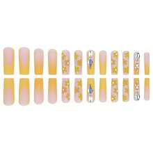 Orange French Fake Nails With Rhinestones - Square Design, Glue On, Fall Nail Press Ons, Stick On Nails, 24 Pcs For Women - 長款-C5C9 - 查看 4