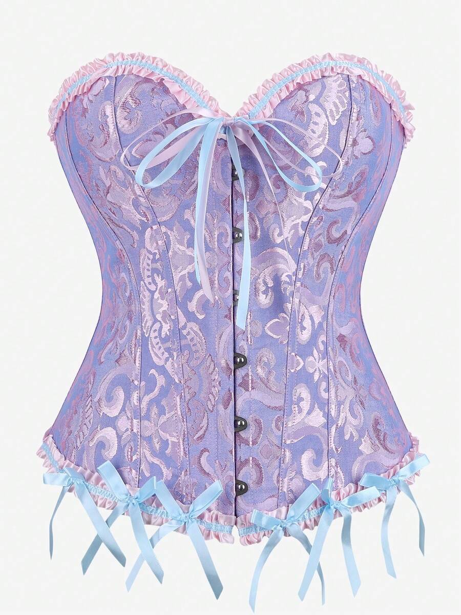 Áo nịt ngực Corset Overbust, Đồ định hình Corset cổ điển, Áo liền quần bó sát không dây, Áo nịt eo viền bèo nhún, Áo hở lưng kiểm soát bụng, Thích hợp cho lễ hội hóa trang, Halloween