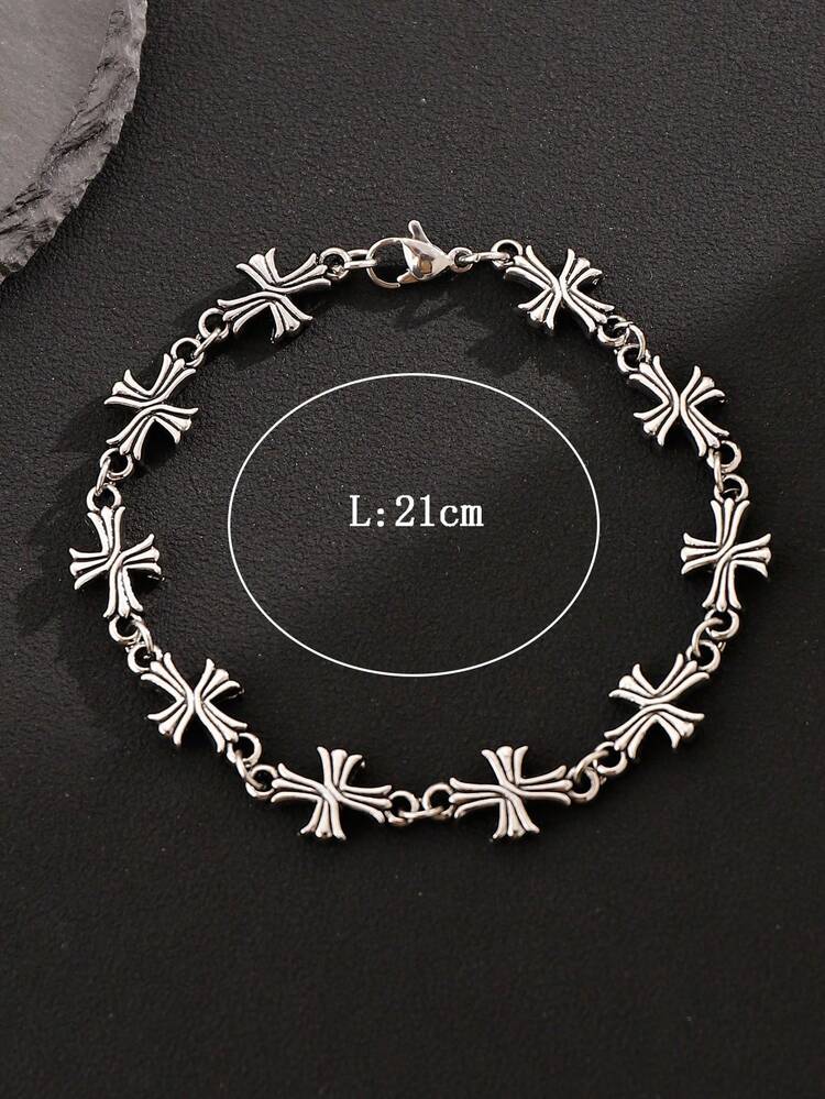 1 件男士前卫双面十字架手链，复古合金街头时尚配饰 - 雙面十字架手鍊 - 查看 3