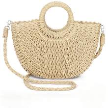Handmade Straw Woven Handbag, Woven Mesh Beach Bag, Shoulder Bag, Foldable Large Capacity Bag, Suitable For Beach, Camping, Commuting, Travel And Vacation, Full Of Fashion Sense. - A款中號/米白 - 查看 1