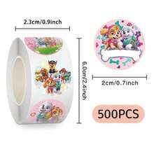 Paw Patrol 500 Peças/Rolo Adesivos Infantis Desenho Animado Patrulha Canina, Suprimentos de Papelaria Fofos para Crianças, Suprimentos Escolares de Professor, Adesivos de Recompensa, Brinquedos Presentes