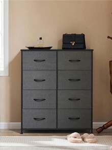 1 Pack MDF Chest Of Dressers With 8 Fabric Drawers - Rustic Brown, Sturdy Storage Cabinet For Kitchen/Office/Hallway, Easy Assembly