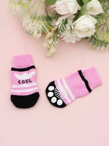 4pcs/Set Cute Pet Dog Socks, Anti-Slip Cat Dog Paw Protector Shoes, Suitable For Small Dogs Like Poodle, Yorkshire Terrier, Chihuahua For Indoor Use To Prevent Falling - Pink - View 6