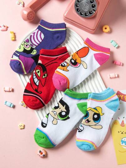 Warner Bros 5 Pairs Of Cute Cartoon And Heart-Shaped Crew Socks For Ladies, Suitable For Daily Fashionable Outfits And Gift-Giving Parties