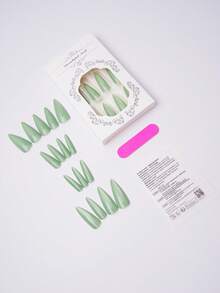 24 件长款细高跟水晶红猫眼尖头亚克力按压指甲 Xxl 加长完美贴合假指甲套装，包含：1 件果冻胶和 1 件指甲锉，猫眼指甲适合女士和女孩日常生活和狂欢派对使用美甲用品指甲 - 綠色 - 查看 6