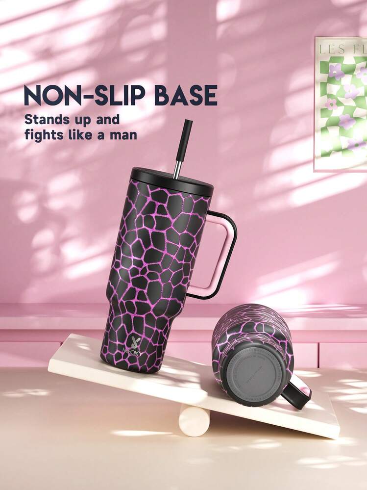 Meoky 40盎司带手柄吸管保温杯，真空隔热水瓶，带吸管盖，不锈钢旅行杯，100%防漏，保冷34小时或保热10小时 - 黑色 - 查看 5