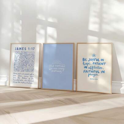 1/3pcs Christian Wall Art Picture Blue Bible Verse Canvas Print Paintings,Modern Scripture Decor For Bedroom, Living Room Or Office,Jesus Wall Art,Bible Verse Poster, Gift For Her,Unframed