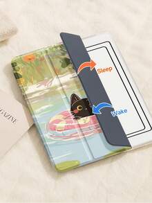 Husă pentru iPad cu tema "Pisicuță înotătoare" compatibilă cu iPad Air 4/5 10,9 inch, iPad 7/8/9 10,2 inch, slot încorporat pentru creion, compatibilă cu Samsung Tab S6 10,4 inch, Tab A7 Lite 8,7 inch, husă din piele în stil interior, cadou de Ziua Îndrăgostiților, cadou de Anul Nou