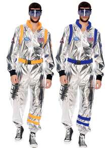 太空服装、太空服、银色连体服、角色扮演服装、漫游地球宇航员服装、太空服、万圣节服装、派对礼服 - 藍白色 - 查看 3