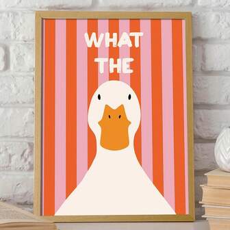 1pc Bold Abstract Duck Cartoon Art Print - Minimalist Modern Canvas Wall Decor, Frameless, Vibrant Pink & Orange Stripes, Dopamine-Boosting Home Office Bedroom Living Room Art, Duck Decor