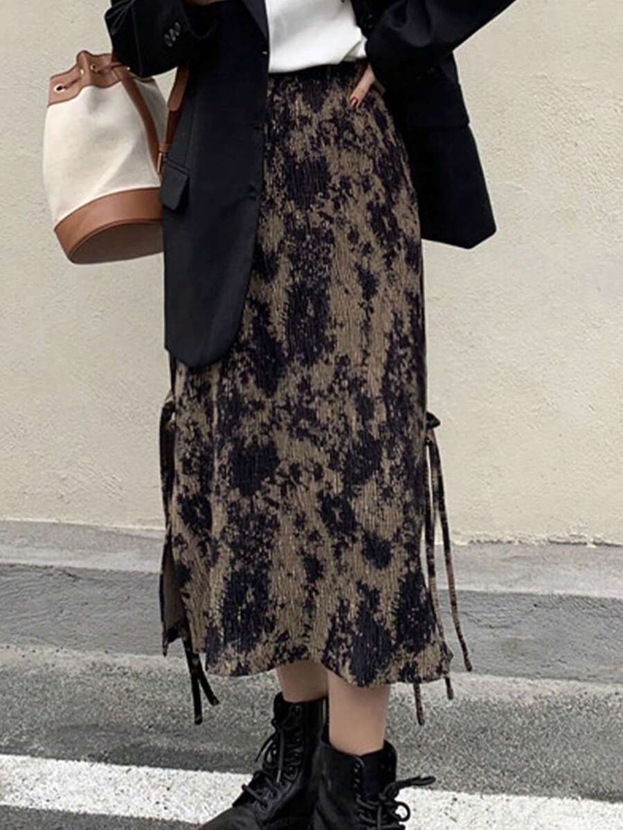 Tie Dye Slit Side Strappy Detail Skirt - Multicolor - View 1