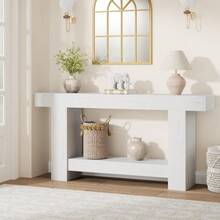 LIZHOUMIL 63 Inches Long Console Table For Entryway, 2-Tier Large Sofa Table With Storage, Wooden Entry Table For Living Room, Hallway - 白色 - 查看 2