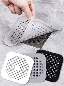 1 pièce Capteur de cheveux de drain avec ventouse, couvercle de drain carré en silicone pour douche, anti-bouchage d'évier, filtre de sortie de cheveux de drain de douche au sol, pour salle de bain, baignoire et cuisine, outils de salle de bain, décoration de salle de bain, décoration d'automne, retour à l'école