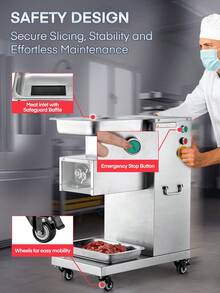 Fohere Commercial Meat Cutter Machine, Fresh Meat Slicer With 2.5mm 2 Blades Removable, Meat Cutter With 1200Lbs/H 110V Stainless Steel - US B Type Plug(110-127V) - View 6
