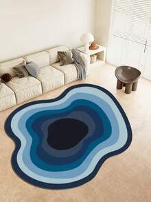 1pc Blue Ombre Geometric Design Area Rug, Abstract Creative Decorative Carpet For Living Room, Asymmetrical Shaped Plush Washable Rug For Home Decor, Autumn/Winter