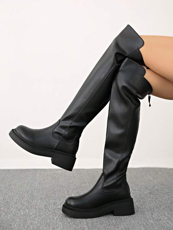 2025春秋新款后拉链过膝长靴女高筒马靴过膝修身时尚靴子