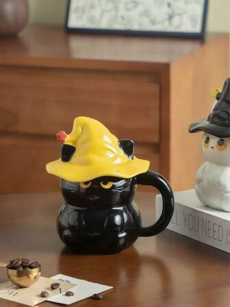 1件圣诞巫师猫陶瓷杯 小众咖啡杯茶杯 适合圣诞节、万圣节氛围装饰 节日礼物