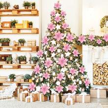 1/5/10/20/30pcs Artificial Poinsettia Flowers With Glitter, Christmas Tree Decoration, Holiday Decor, Suitable For Outdoor Trees