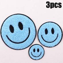3 piezas Parches bordados con cara sonriente - Parches adhesivos por ambos lados (Grande/Mediano/Pequeño) - Parches bordados de pareja, parches bordados de familia, parches adhesivos de doble cara para coser en tela, adecuados para ropa, bolsas, sombreros - Multicolor - Ver 10