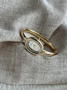 1 Stück Vintage Luxus Gold/Silber Farbe elegante Quarz Armbanduhr für Frauen, modernes minimalistisches Design für den täglichen Gebrauch, Geburtstagsgeschenk - Gold - Übersicht 3