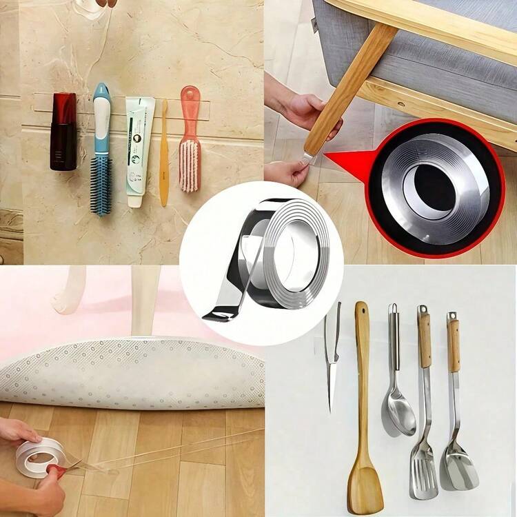 1卷超强双面透明胶带，防水可重复使用，适用于厨房和浴室用品 - 彩色 - 查看 4