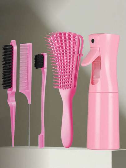 1 Set de Kit de Cepillos para Peinado, Incluye 1 Botella de 200ml de Spray, Cepillo Desenredante Apto para Mujeres, Hombres y Niños con Cabello Rizado, El Set Contiene: 1 Cepillo Doble Cara, 1 Cepillo de Cerdas, 1 Cepillo de Púas