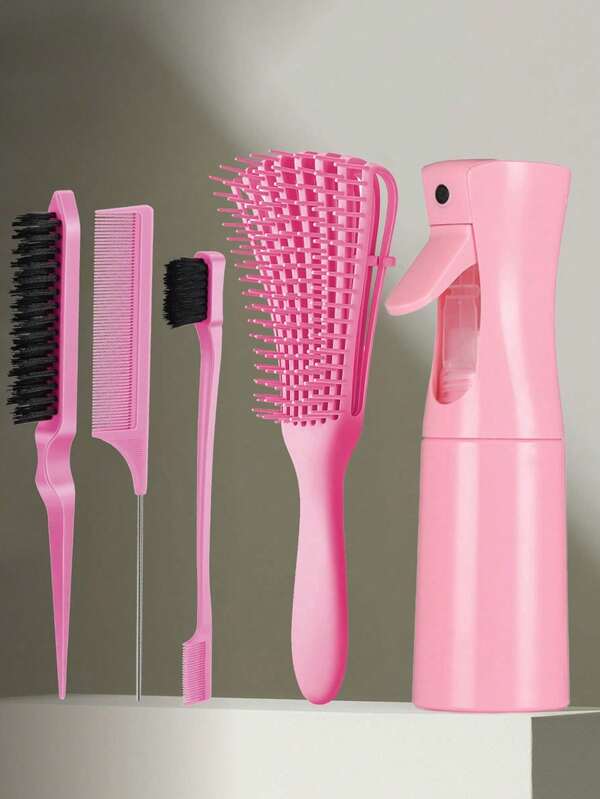 1 Set de Kit de Cepillos para Peinado, Incluye 1 Botella de 200ml de Spray, Cepillo Desenredante Apto para Mujeres, Hombres y Niños con Cabello Rizado, El Set Contiene: 1 Cepillo Doble Cara, 1 Cepillo de Cerdas, 1 Cepillo de Púas