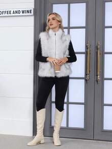 Women's Vest Faux Fur Casual With Zipper Stand-Up Collar