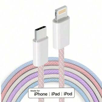 1 pieza Cable trenzado de 3.3ft/100cm de alta eficiencia para transferencia de datos y carga rápida compatible con iPhone 14 Series, iPhone 14 Pro Max/14 Pro/14 Plus/14/13/12/11/XS/XR/8/7/6, Serie iPad, Certificado MFi