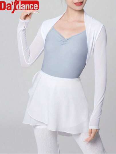 Daydance Women Dance Tops Lightweight And Tight Fitting Ballet Dance Blouse Ballet Outfits Adults Teen Modern Dance Mesh Long Sleeve Coats