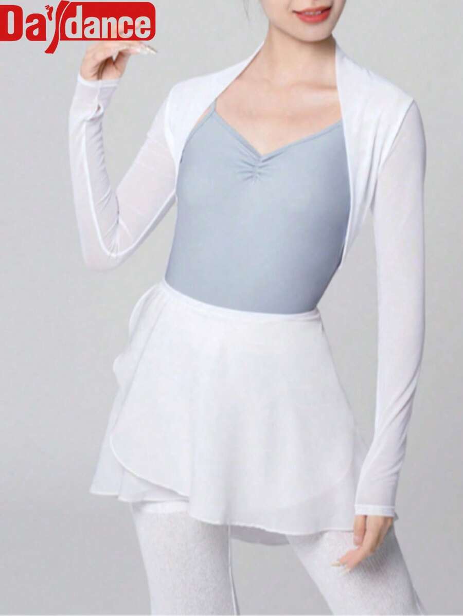 Daydance 女士舞蹈上衣 轻薄紧身芭蕾舞上衣 芭蕾舞服 成人青少年现代舞网纱长袖外套 - 白色 - 查看 1
