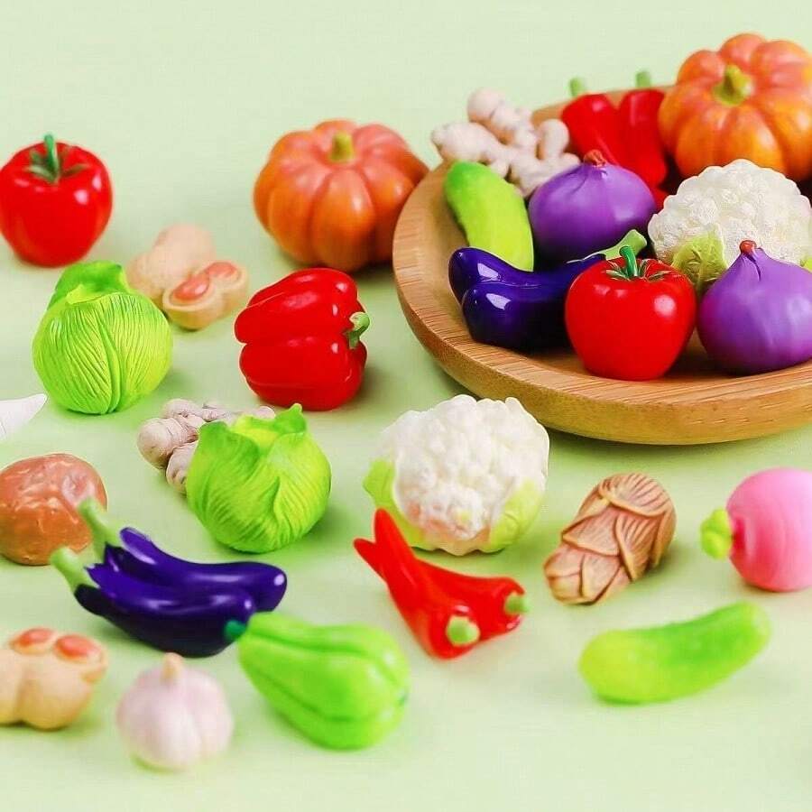 10/20/30/50/100pcs Assorted Miniature Resin Realistic Vegetable Decor Accessories, DIY Dollhouse Tiny Carrot, Cabbage, Garlic, Lotus Root, Chili Pepper, Peanut, Green Bean