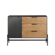 SoBuy Sideboard Kommode aus Holz und Metall Schwarz-Natur Aufbewahrungsschrank Beistellschrank Buffet Eckschrank Eingangsschrank Eingangstisch Freistehendes Regal Konsolentisch Schuhaufbewahrung Schuhkommode Schuhregal Schuhschrank Schuhschrank Schwarz Tv-Schrank Eingangsbereich Schwarz