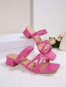 2025夏季新款二合一法式优雅女士凉鞋，女士新款夏季粗跟细带别致系带高跟鞋