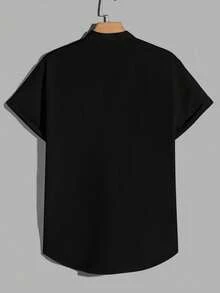 Lojadokiu Fashion Gents Men Shirt Solid Button Front Priest Collar - màu đen - Xem 2