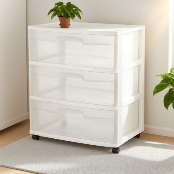 3-Drawer White Storage Cart – Wide Plastic Organizer With Smooth-Glide Drawers