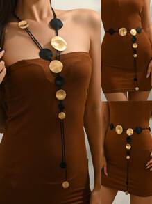 1 Pc Elegant V-Shaped Asymmetrical Circular Tassel Long Necklace With Adjustable Length Extension Chain, Fashionable Minimalist Style Pendant Necklace, Women's Jewelry