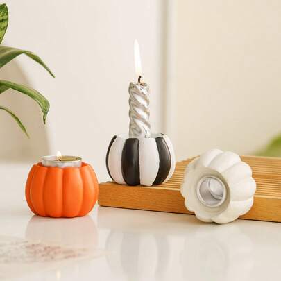 1 件南瓜形烛台，创意设计，树脂材质，节日气氛，节日礼物，适用于办公桌、家居、餐厅、酒店、装饰、派对、节日用品