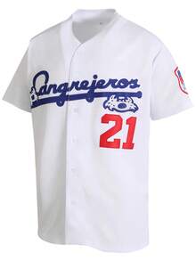 Atonmore Men's 21 White Baseball Jersey Casual Sports Shirt Button Embroidered Training Match Sports Shirt - 白色 - 查看 2