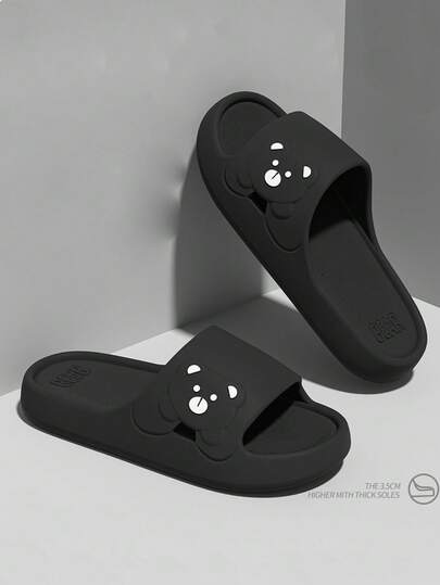 轻便拖鞋，卡通熊图案女式室内拖鞋，休闲轻便室内、户外、沙滩、时尚一脚蹬凉鞋，男女通用，夏季，舒适，度假拖鞋