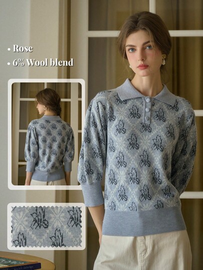 Einfacher, retro Ariana Iris Blumenmuster Strickpullover